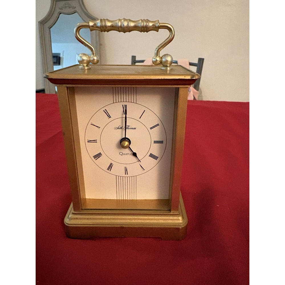 VTG Seth Thomas Cherish II Quartz Carriage Table Clock Model No 248 Gold Tone